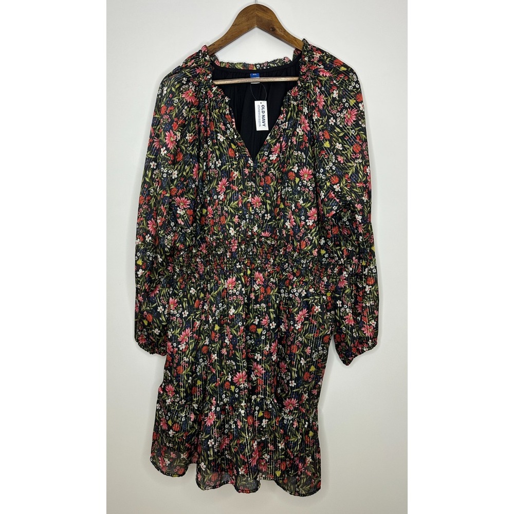 NEW Old Navy Waist-Defined Floral Shine Mini Dress Multi Shimmer Plus Size XXL - Picture 13 of 13